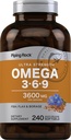 Piping Rock Omega 3 6 9 보충제 여성 및 남성 | 3600mg | 240 Softgel 캡슐 | 생선 Flax Borage | Ultra Strength | Non-GMO, 글루텐 프리