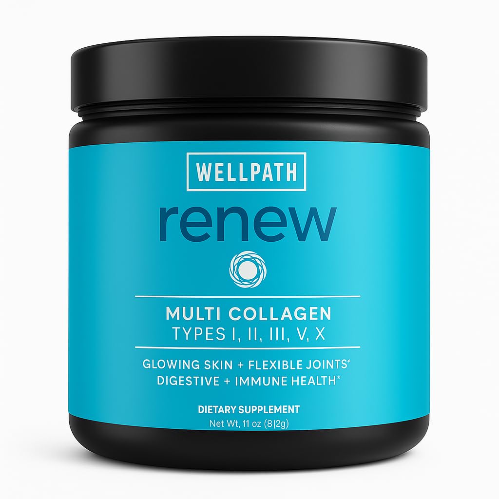 WellPath Renew Multi Collagen Protein Powder for Women | 헤어, 네일, 스킨 | 하이드로즈드 잔디 볶음, 마린, 치킨 소스 콜라겐 펩타이드 | 유형 I, II, III, V, X | 11 oz | 40 서빙