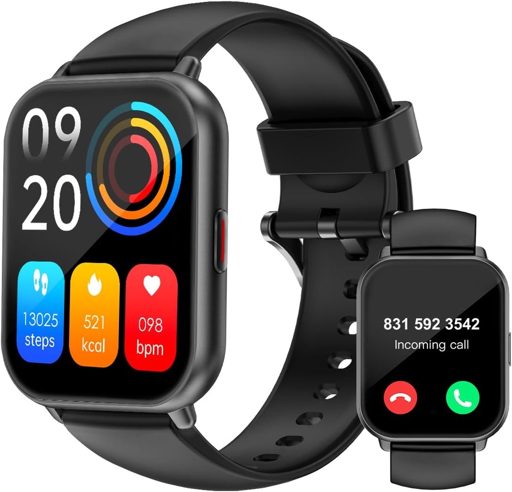 RUIMEN 남자 여자를 위한 똑똑한 시계 (Answer/Make 외침, 포함되는 2 밴드), iOS/Android 전화를 위한 1.8" Smartwatch, 적당 추적자 심장 비율/Sleep 감시자 디지털 방식으로 시계 방수 검정