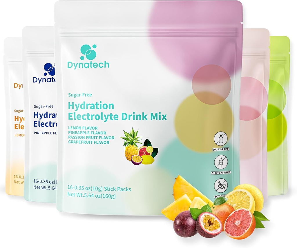 Dynatech Zero Sugar Electrolyte 음료 혼합 - 다양한 팩 - 10 Electrolytes & Vitamins가있는 하이드로 션 파우더 패킷 | Non-GMO, Gluten Free, Vegan Electrolytes Powder Packets | 16 서빙