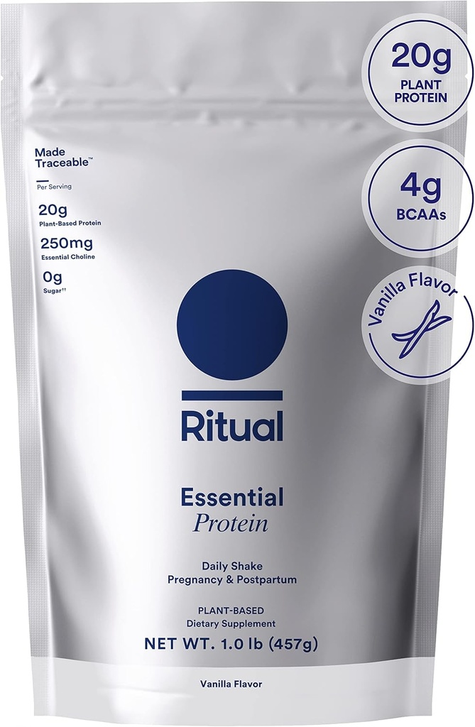 Ritual Prenatal Vegan Protein Powder : Prenatal, Postpartum, & Lactation, 20g Organic Pea Protein from Regenerative Farms in USA, Gluten Free, Plant based, Sugar Free†, 바닐라, 1Lbs의 농산물