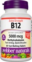 Webber Naturals 비타민 B12 5000 mcg, 60 카운트, 빠른 용해 정제, 에너지 대사, 면역 및 심장 건강, 채식 공식, 60 일 공급에 대한 비타민 보충 지원