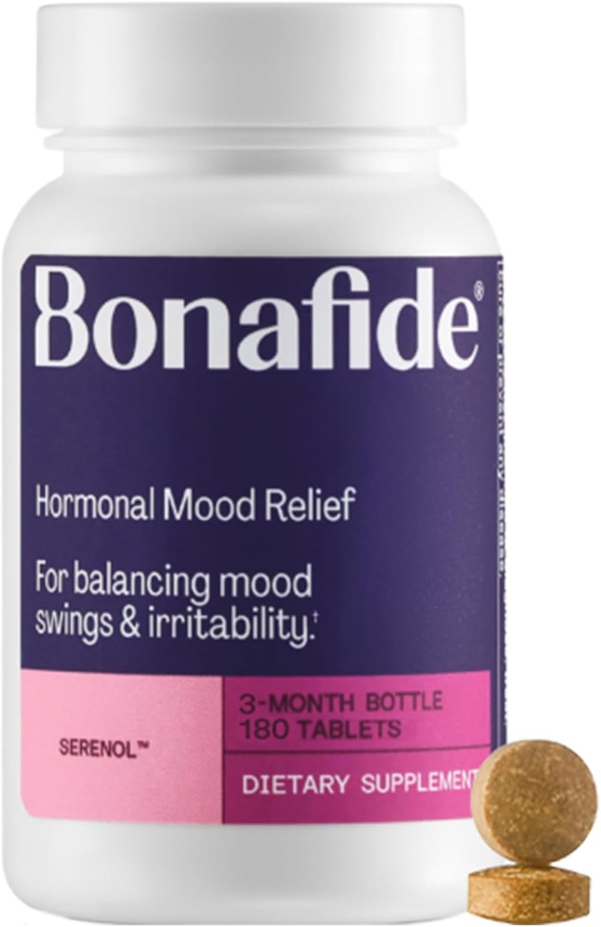 Bonafide의 Serenol. Hormonal Mood Swings, Irritability, & PMS Bloating에서 구호. — 3-Month Supply (180 정제)