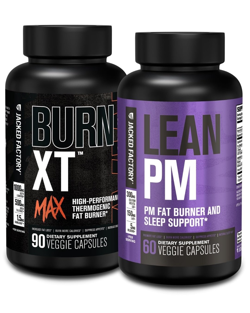 Jacked Factory 24/7 뚱뚱한 가열기 더미 - 불타는 XT MAX 고성능 뚱뚱한 가열기 (90의 캡슐) - 체중 감소와 식욕 억제 (60의 캡슐)를 위한 Lean PM 야간 수면 지원