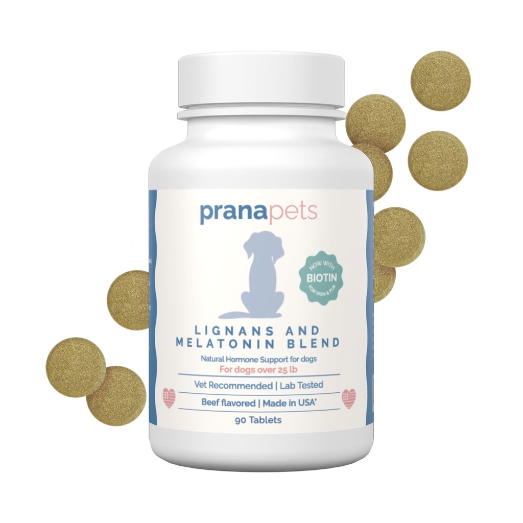 PranaPets Lignans & Melatonin과 Biotin Blend 자연적으로 25 파운드 이상 Cushing의 증상 완화에 도움 | 건강한 균형 및 전반적인 웰빙을 촉진