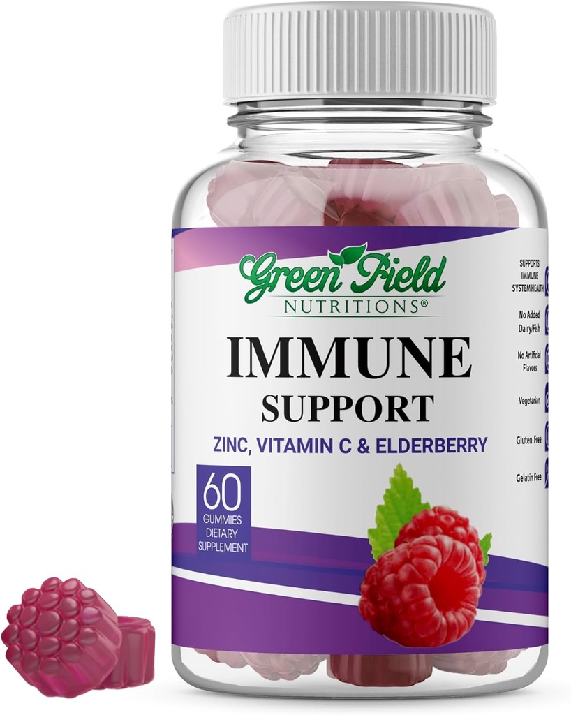 Greenfield Nutritions Halal Immune 지원 Elderberry Gummies 성인 - Halal 아연과 비타민 C 거미와 자연적으로 Immune 시스템을 지원합니다 - 60 Delicious 혼합 Berry Gummies Halal 비타민