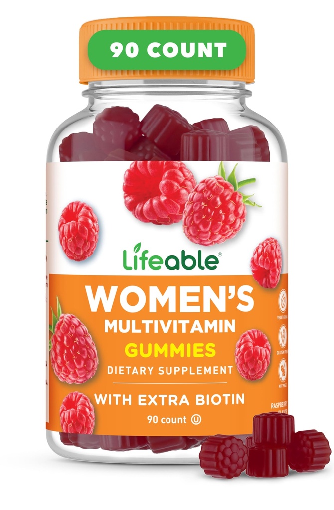 Lifeable Womens Multivitamin Gummy | 비타민 A, C, D, E, Niacin, B6, Folate, B12, Biotin, Pantothenic Acid, Iodine, 아연 | 여성 Gummies를 위한 훌륭한 타스팅 멀티비타민 | 90 Gummies