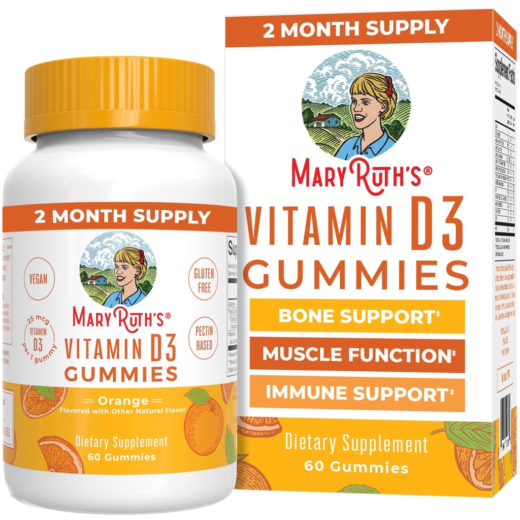 MaryRuth Organics Vitamin D3 Gummies | 2 개월 공급 | 성인 및 어린이 비타민 D Gummy | 면역 지원 보충교재 | VIT D3 1000IU for Bone Health&Muscle Function | Vegan | 비 GMO | 글루텐 프리 | 60