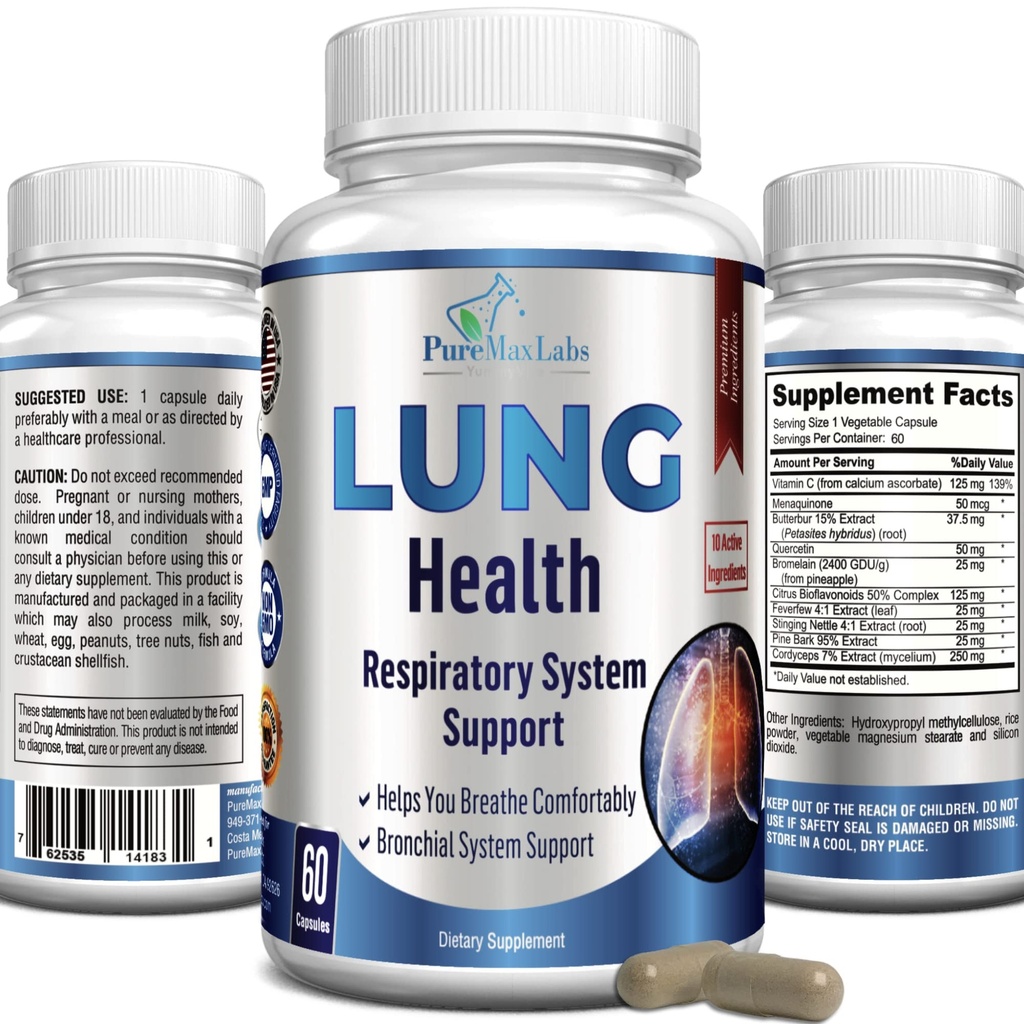 Lung 지원 보충교재, Lung Cleanse & Lung Detox 공식, 명확한 Lung를 위한 Lung 건강 지원, 안락한 호흡, 기관지 건강, 60의 캡슐