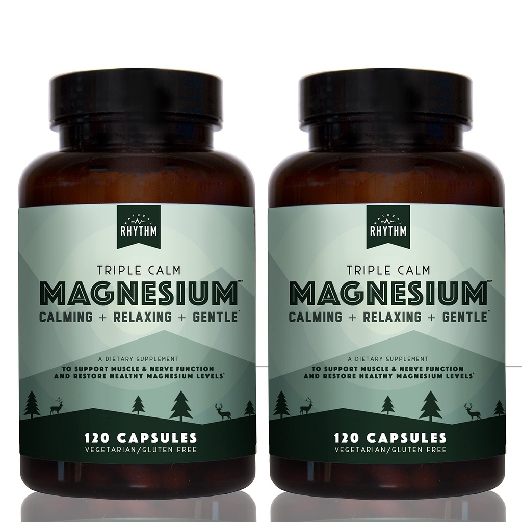 Natural Rhythm Triple Calm Magnesium 150 mg - 2 Pack - 마그네슘 글리세라이드, 말레이트 및 타우레이트가있는 마그네슘 보충. 휴식과 휴식 촉진을위한 캘리브레이션 혼합 - 120 카운트 병