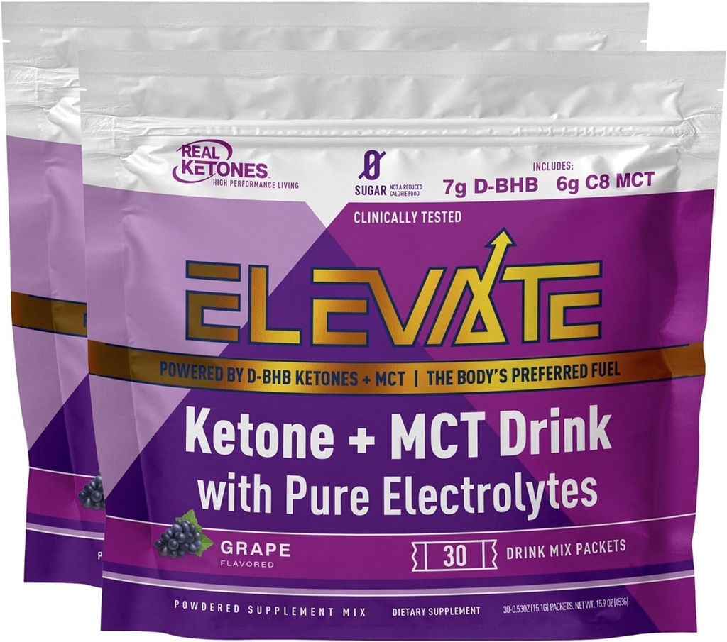 Real Ketones Exogenous Keto D BHB + MCT + Electrolytes, Caffeine 무료 음료 혼합 분말, Rapid Ketosis를위한 포도 Tart (56 서빙)