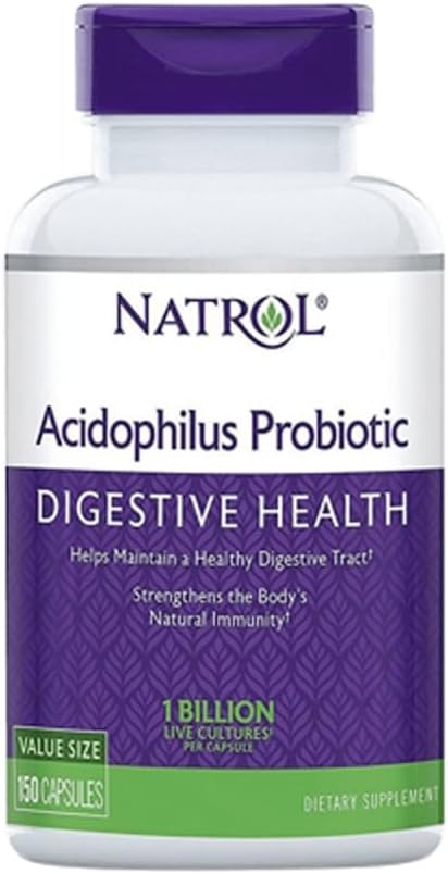 Natrol Acidophilus 100mg 캡슐, Unflavored, 보라색, 150 카운트, 3 팩