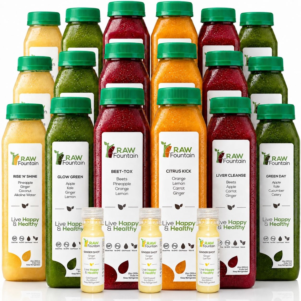 3 일 주스 익지않는 샘에 의해 청소해, 모든 자연적인 익지않는 Detox Cleanse, 몸 나머지를 위한 Juicing, 찬 압박되는 주스 빠른, 건강한 다이어트, 18의 병 12oz, 3 생강 탄