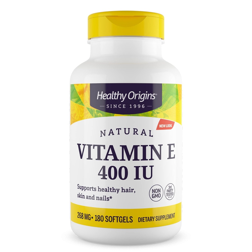 건강한 근원 비타민 E 400 IU (자연, 비 GMO, 글루텐 자유로운, 피부 지원, 심장 혈관 지원), 180 Softgels