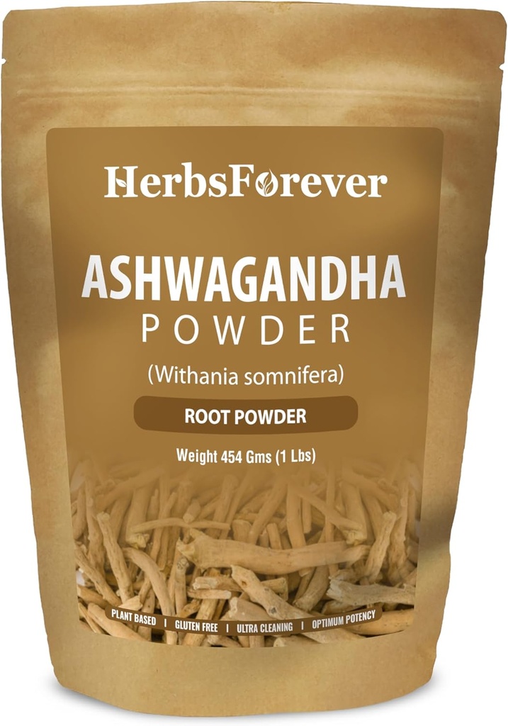 HerbsForever Ashwagandha 뿌리 분말 454g I Winter Cherry, Non-GMO, Vegan, Gluten-Free I Ayurvedic Stress-Buster 지원 에너지 부스터, 활력 및 Rejuvenator 전반적인 웰빙 최대 힘