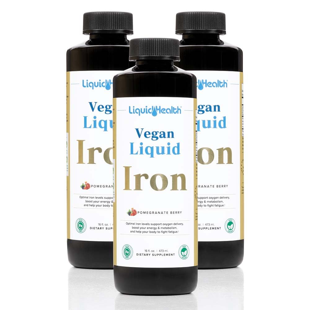 LIQUIDHEALTH Vegan 액체 철 보충 SunActive & Ferrochel Fe - 자연 에너지, 면역 체계 & 대사 지원, 증가 정신 Clarity, Prenatal/Postnatal - 미국, 비 GMO (3 팩)