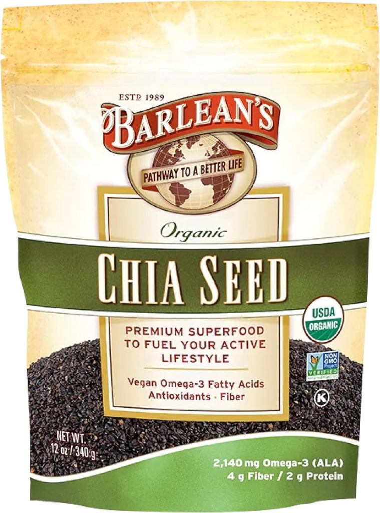 Barlean의 2,140 mg 오메가 3 지방산, 스무디, 비 GMO 인증, 12 oz에 대한 전체 Chia 씨앗에 대한 섬유 보충