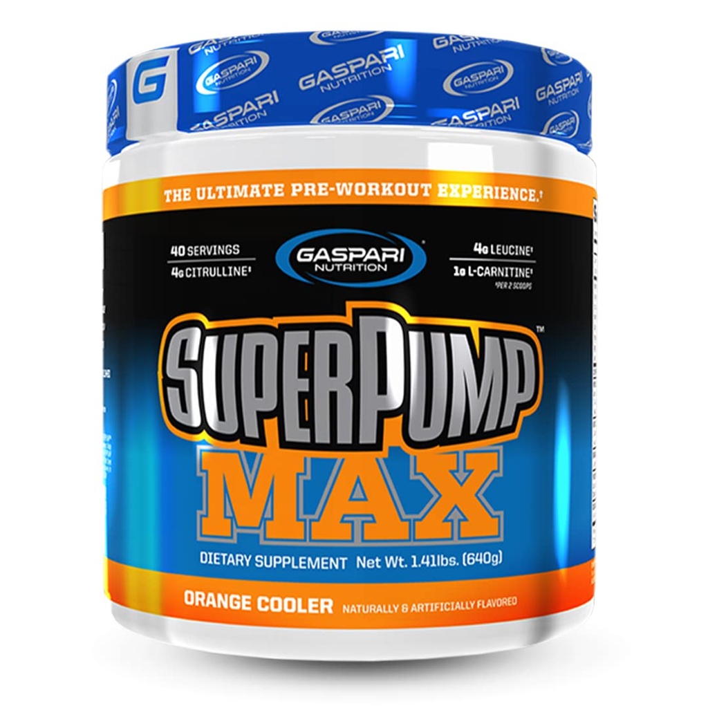 Gaspari 영양 SuperPump MAX, 궁극적 인 사전 운동 분말, 지속 에너지 Preworkout, Nitric 산화물 승압기, 근육 성장, 회복 및 보충 Electrolytes (40 서빙, 오렌지 쿨러)