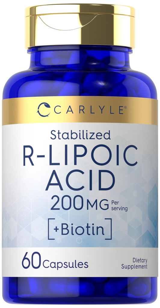 Carlyle R-Lipoic Acid 200mg | 60 캡슐 | Biotin의 안정된 RLA | 비 GMO, 글루텐 무료