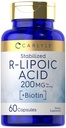 Carlyle R-Lipoic Acid 200mg | 60 캡슐 | Biotin의 안정된 RLA | 비 GMO, 글루텐 무료