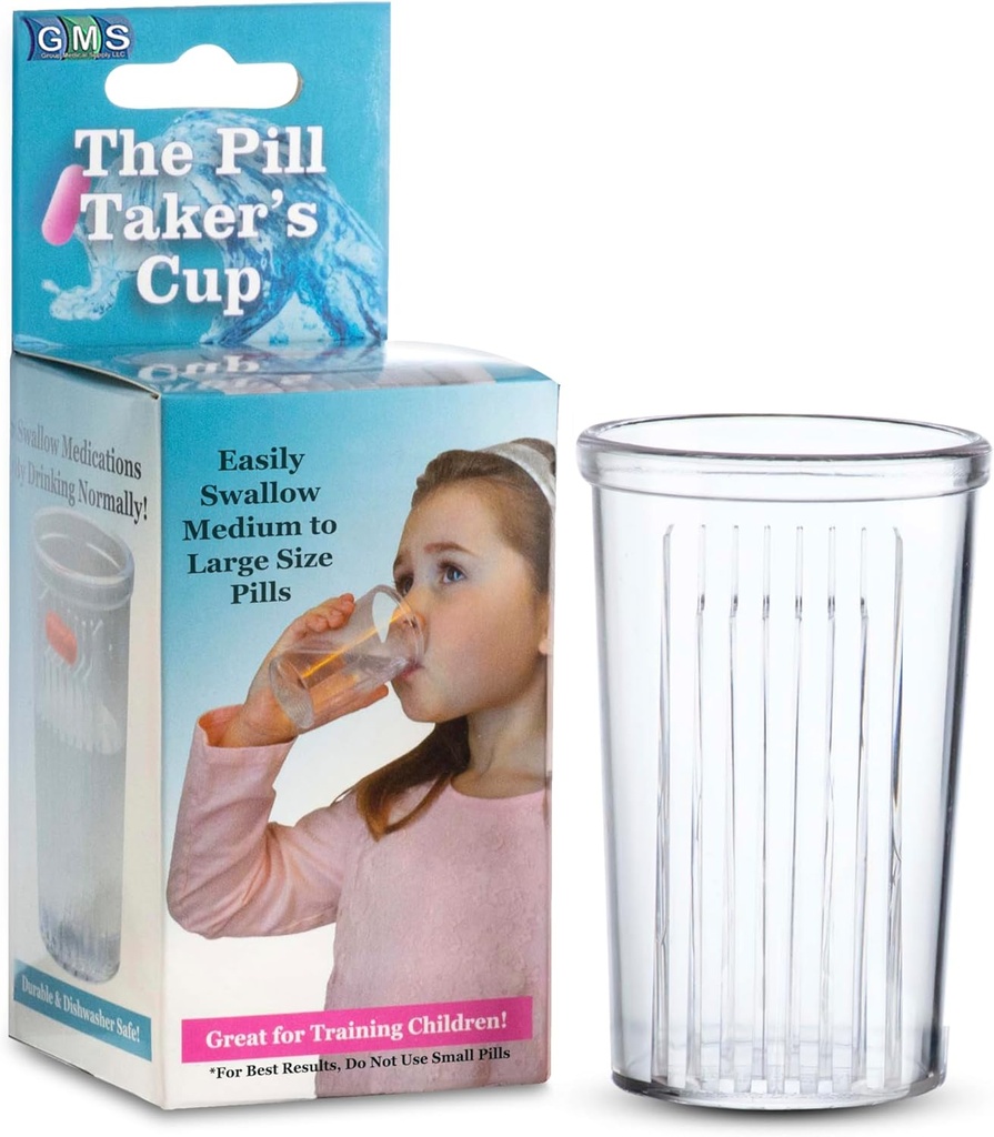 Pill Taker Cup - 대형 태블릿 및 알약에 제비 매체를 쉽게 만드십시오 - 단순히 음료 약은 물로 긴 - 아이들, 성인 및 노인을위한 작은 크기 컵 이상