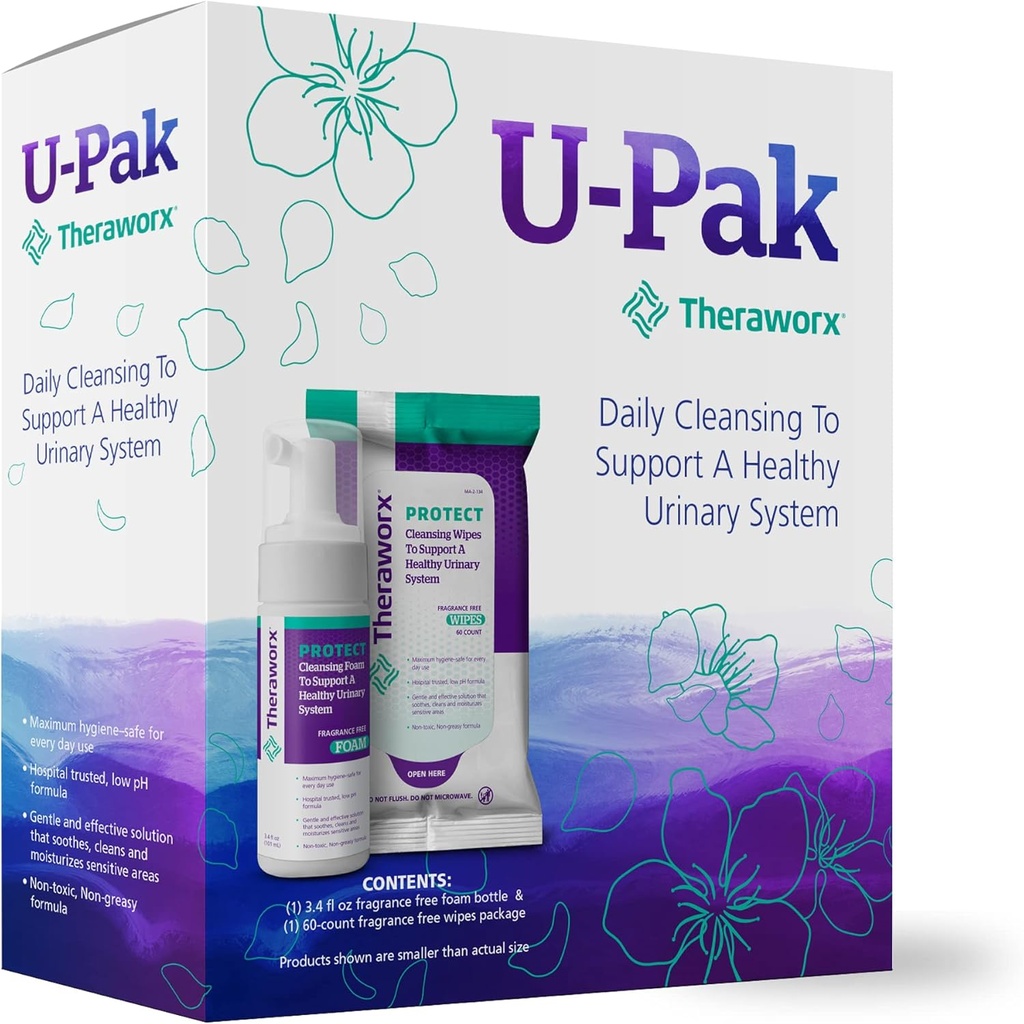 Theraworx는 U-Pak 60-Ct Wipes & Hygiene Foam 3.4 oz for Urinary Health를 보호합니다. (1)
