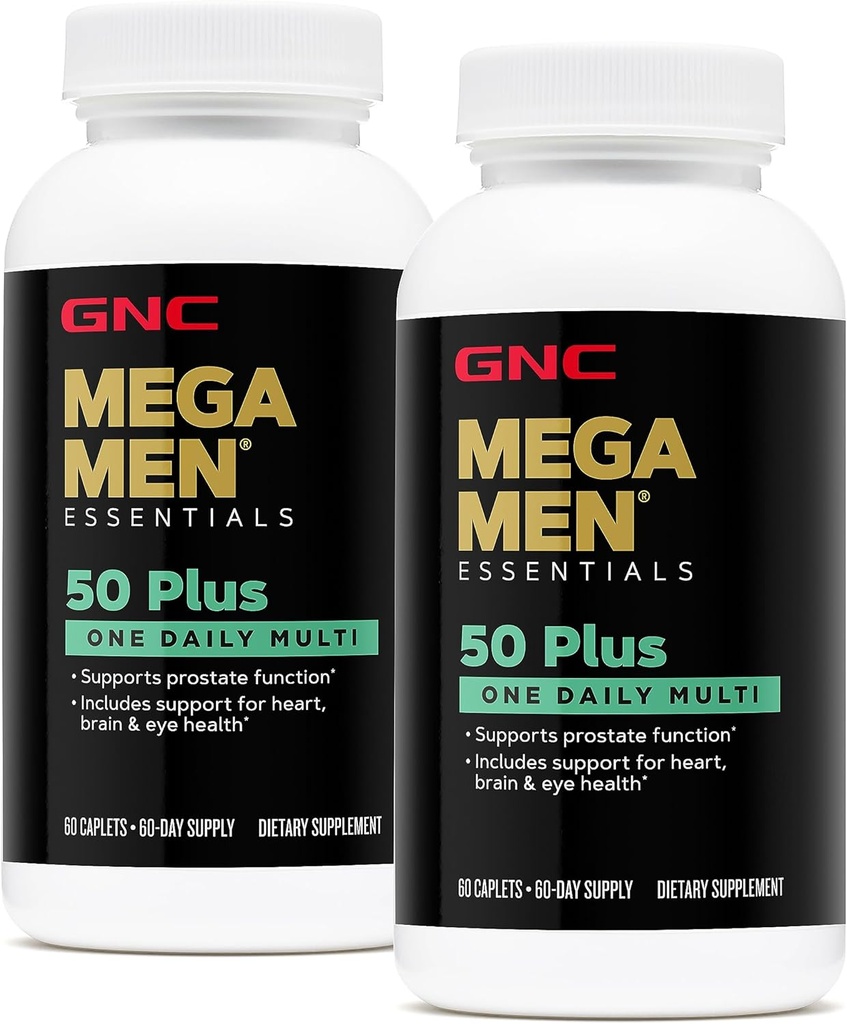 GNC 메가 남자 50 플러스 하나 매일 Multivitamin, 쌍둥이 팩, 병 당 60의 모자, 지원 심장, 두뇌 및 눈 건강