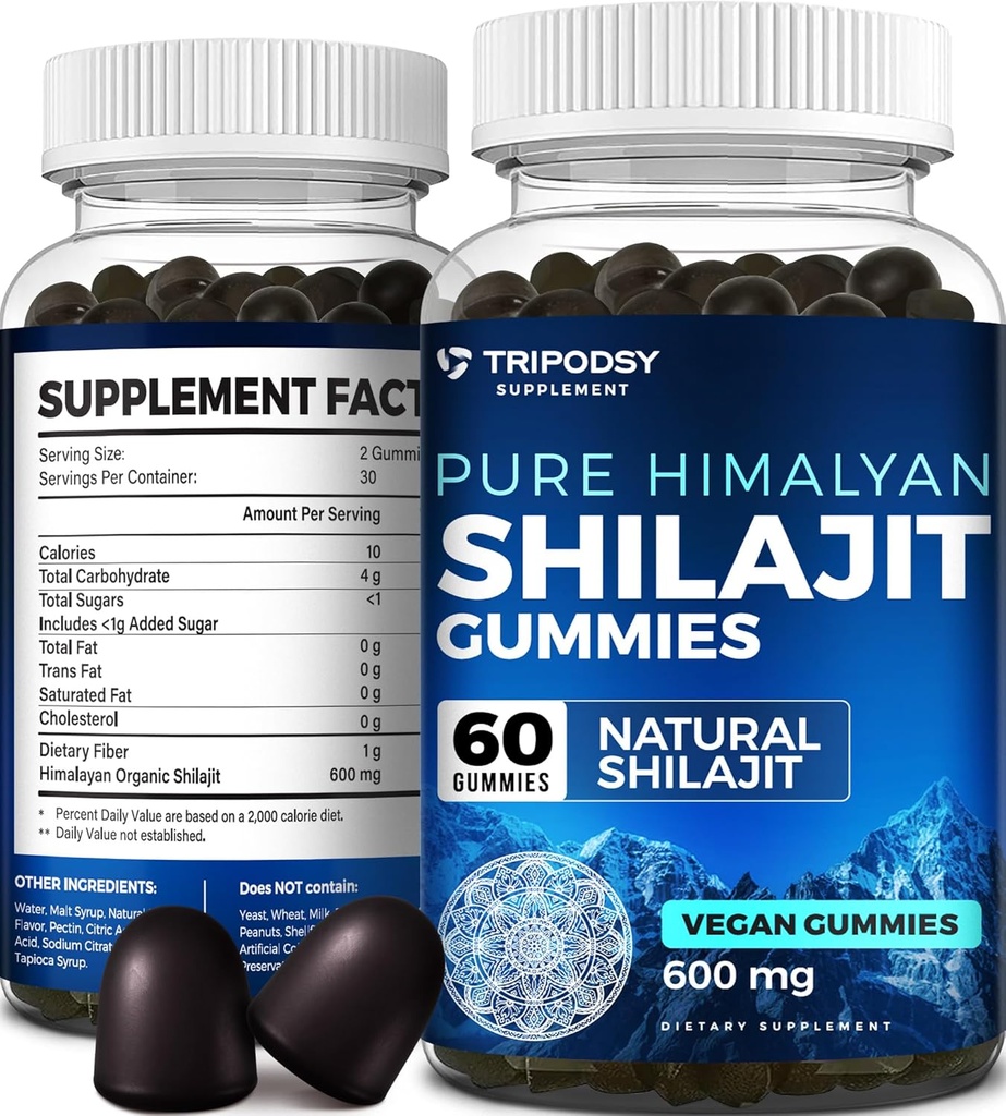 순수한 Himalayan 유기 Shilajit Gummies - 남성 및 여성을위한 강력한 Shilajit 수지 보충 - 90 + 추적 미네랄 100 % 천연 - 부스트 에너지, 활력 및 면역 지원 - 60 Gummies