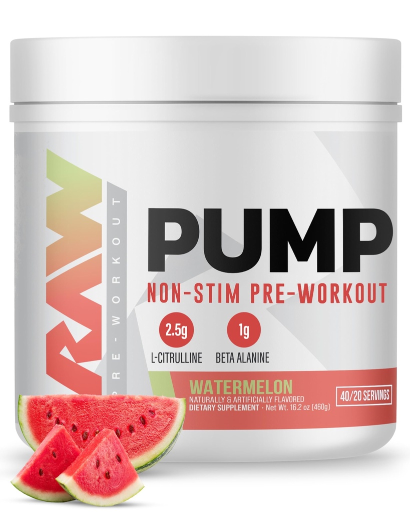 RAW Pump Stim Free Pre Workout (Watermelon) - Non-Stimulant Pre Workout Supplement Powder Nitric Oxide Booster - 운동 중에 사전 운동 보충제 음료 - 40 서빙