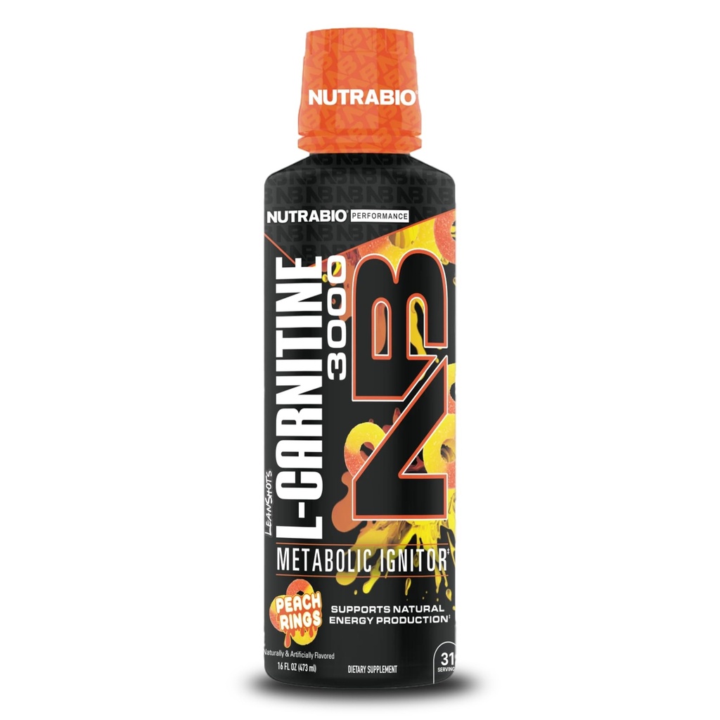 NutraBio - L 카르니틴 액체 탄 - 3000mg, (복숭이 반지) - 비타민 B-5의 10mg - Zero Carbs & Sugars - 에너지 생산 - 근육 회복