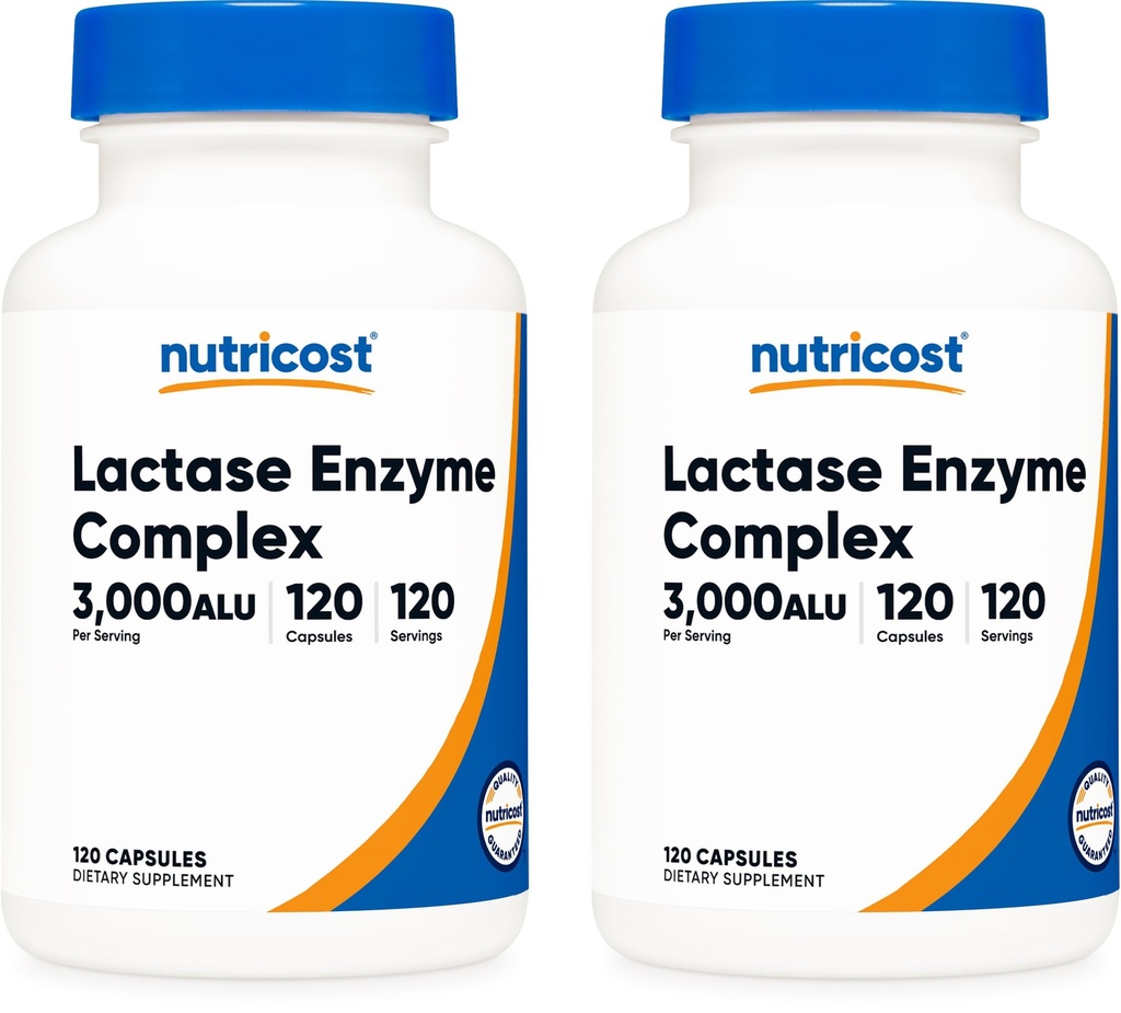 Nutricost Lactase 효소 복합 3,000 FCC ALU, 120 Veggie 캡슐 - Non-GMO, 글루텐 무료, 120 서빙 (2 병)