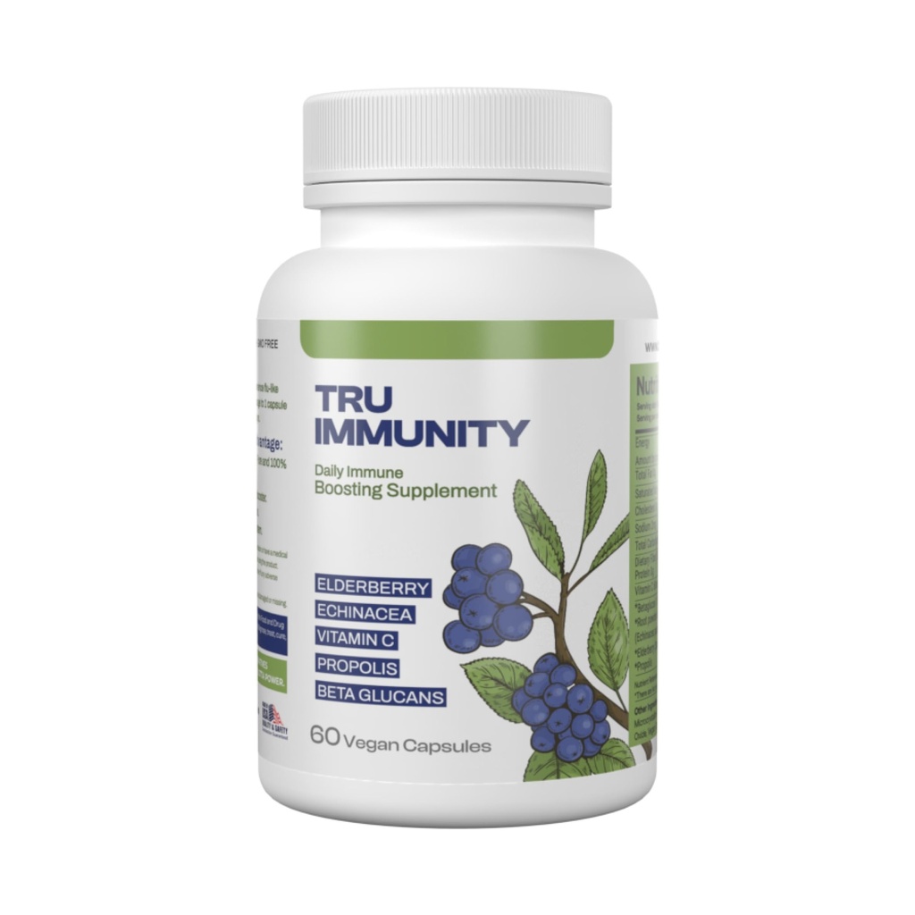 Tru Immunity Boost, Immune 지원 보충교재, Elderberry, Echinacea, 비타민 C, Propolis 및 Beta Glucans, 60 Vegan 캡슐을 가진 성인을 위한 면역 부스터 비타민