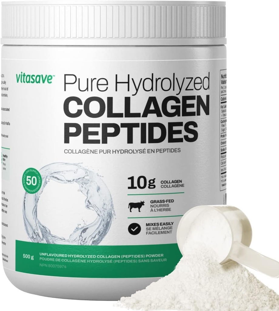 Vitasave Collagen Peptides Powder – 10g Hydrolyzed Collagen per 서빙 – Unflavored, Grass-Fed, Keto Friendly – 피부, 헤어, 손톱 및 관절 지원 – 500g