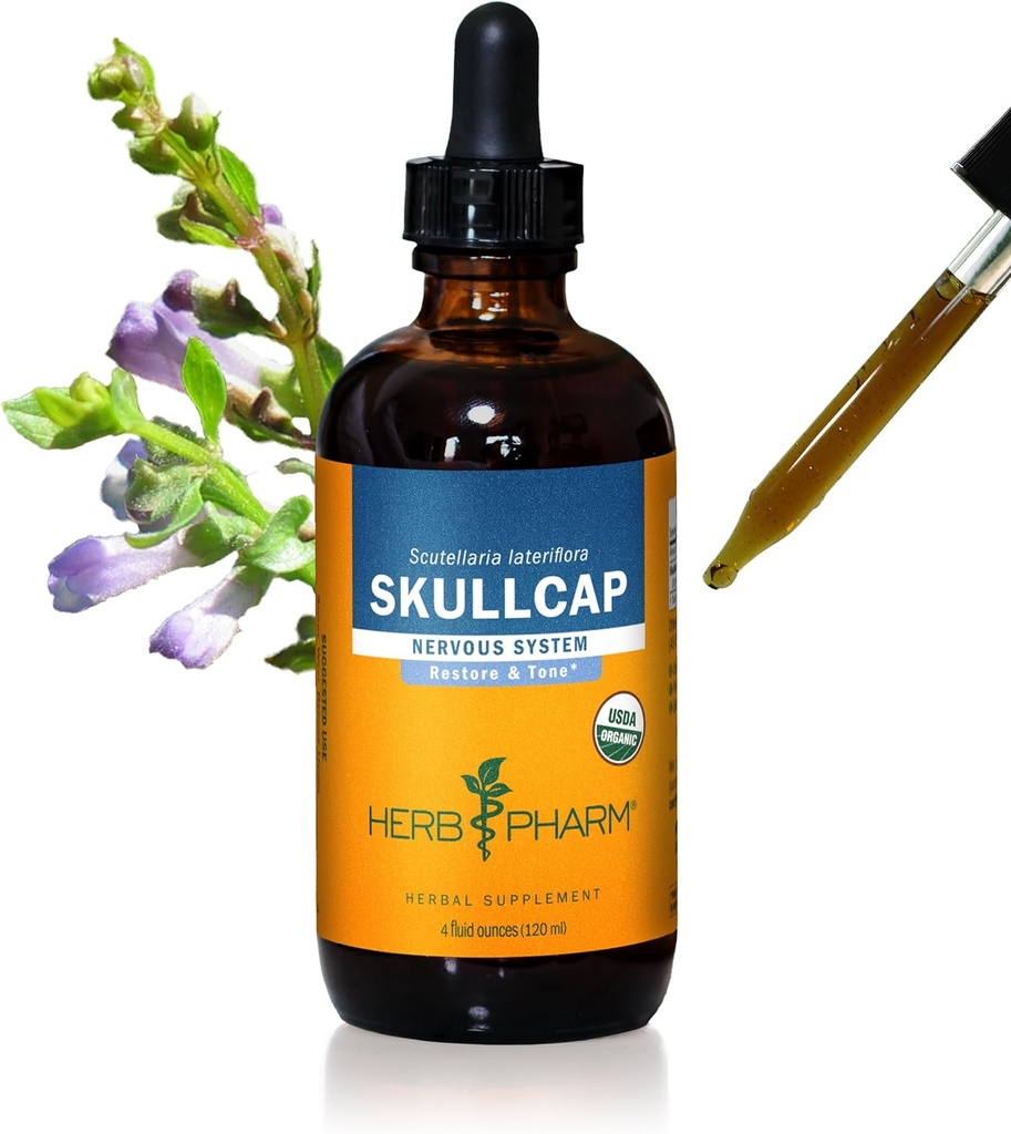허브 Pharm Nervous System Support, Organic Cane Alcohol, 4 Ounce 유기농 Skullcap 액체 추출물