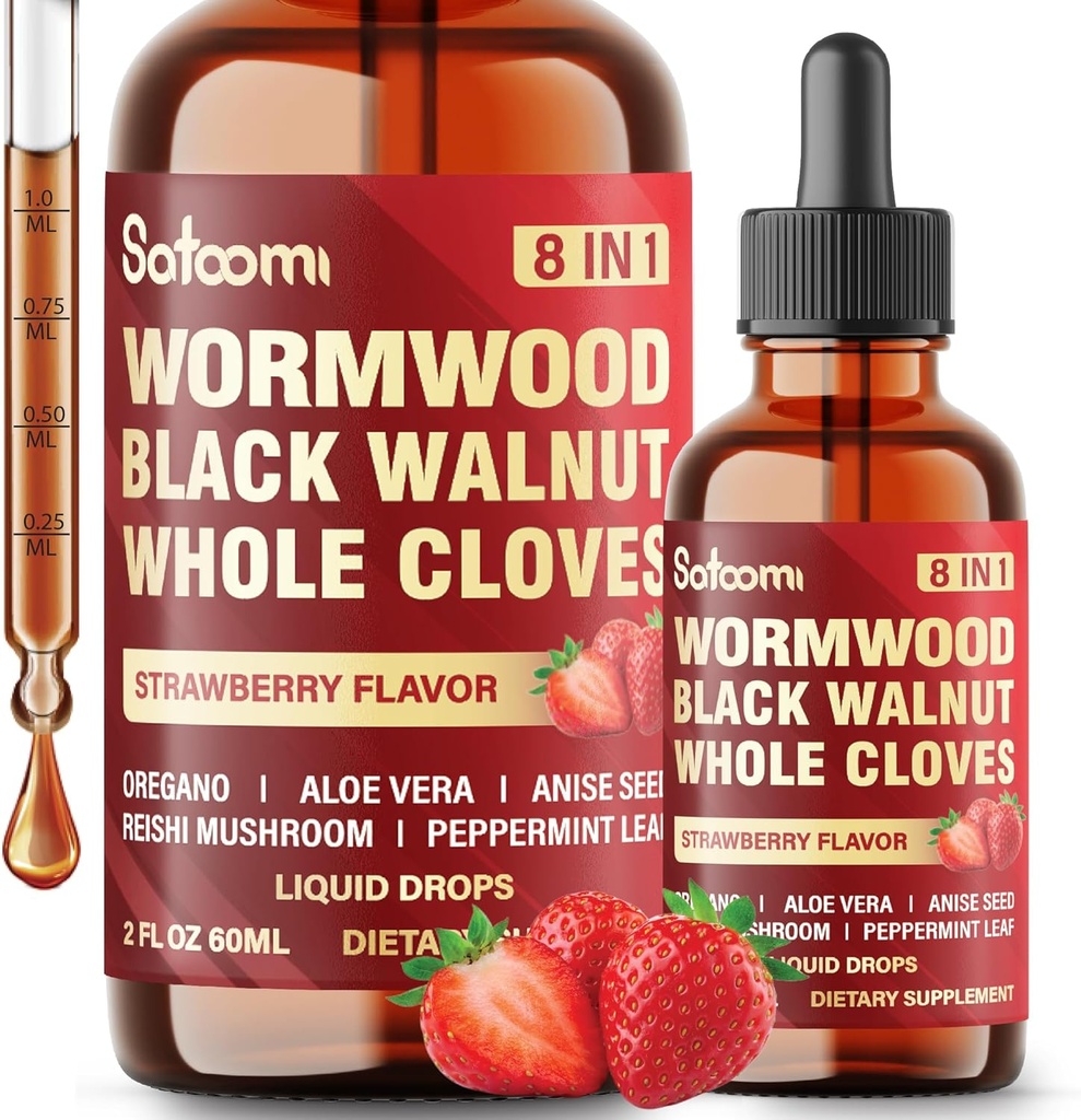 Satoomi 8in1 Wormwood 액체 낙하 검정 호두, 전체적인 Cloves 및 5 더 - 60 일 공급을 위한 60ml
