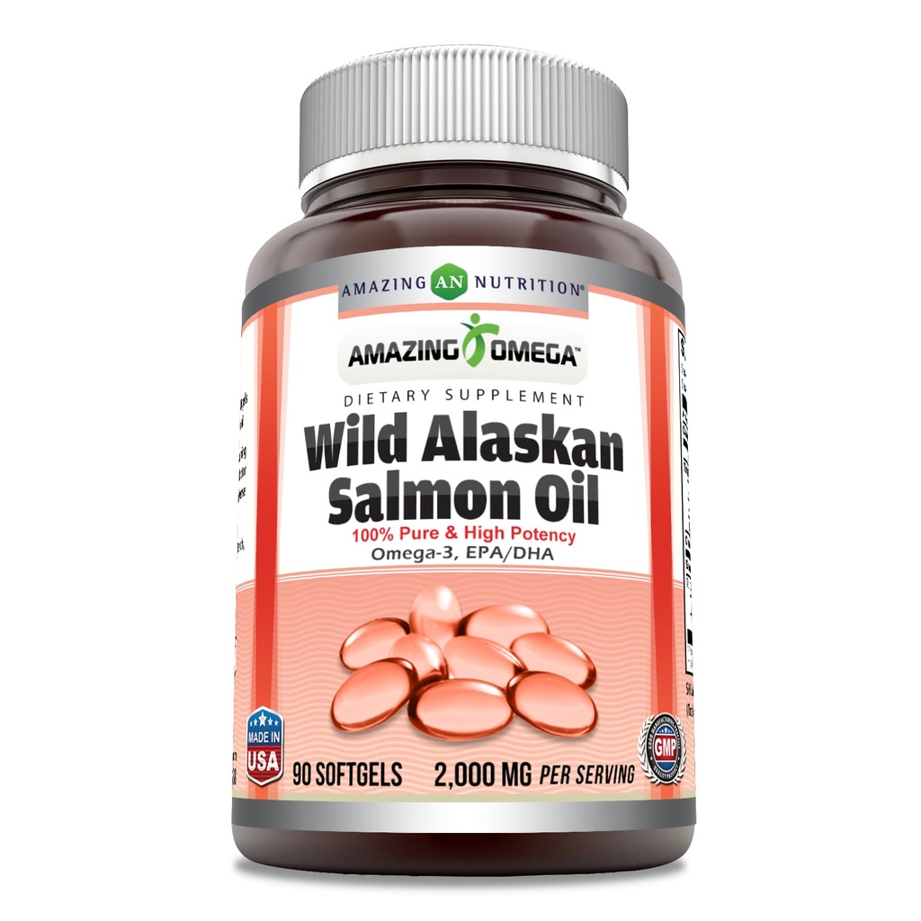 놀랄만한 오메가 야생 알래스카 살몬 기름 2000mg 서빙 Softgels 보충교재 (90)