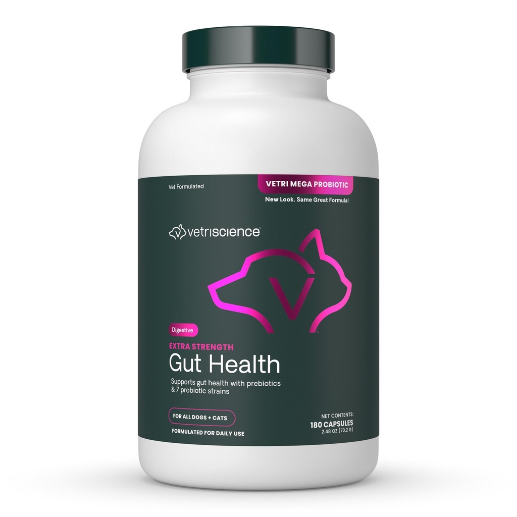 VetriScience Extra Strength Gut Health Probiotic & Prebiotic Digestive Supplements for Dogs & Cats, Gas & Diarrhea & Immune Support, Easy-Open Capsules, 180 Count - 새로운 모습