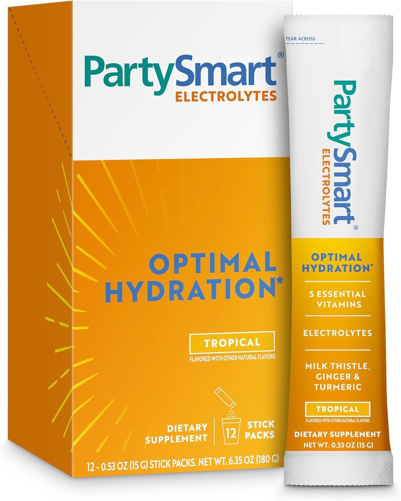 히말라야 파티Smart Tropical Electrolytes Powder Packets, 12 Count, 지원 Hydration, 나트륨 및 칼륨, 비타민 C 및 더 많은, 산화 방지제 복구 혼합 우유 이틀, 생강 및 심황
