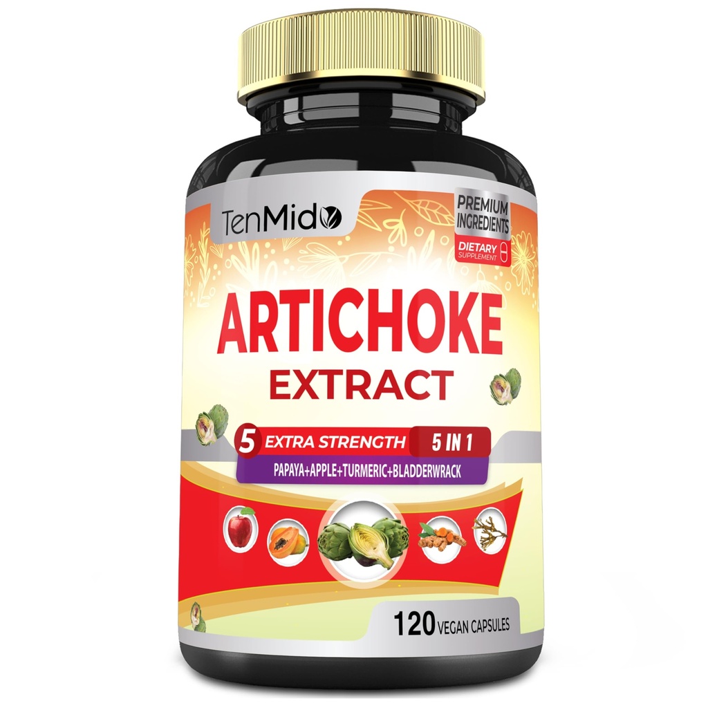 Artichoke 보충교재 추출물 캡슐, Papaya, Apple Pectin, Turmeric Curcumin, Bladderwrack를 가진 4 달 공급 - 소화 기능 - 120 Vegan 캡슐을 지원합니다