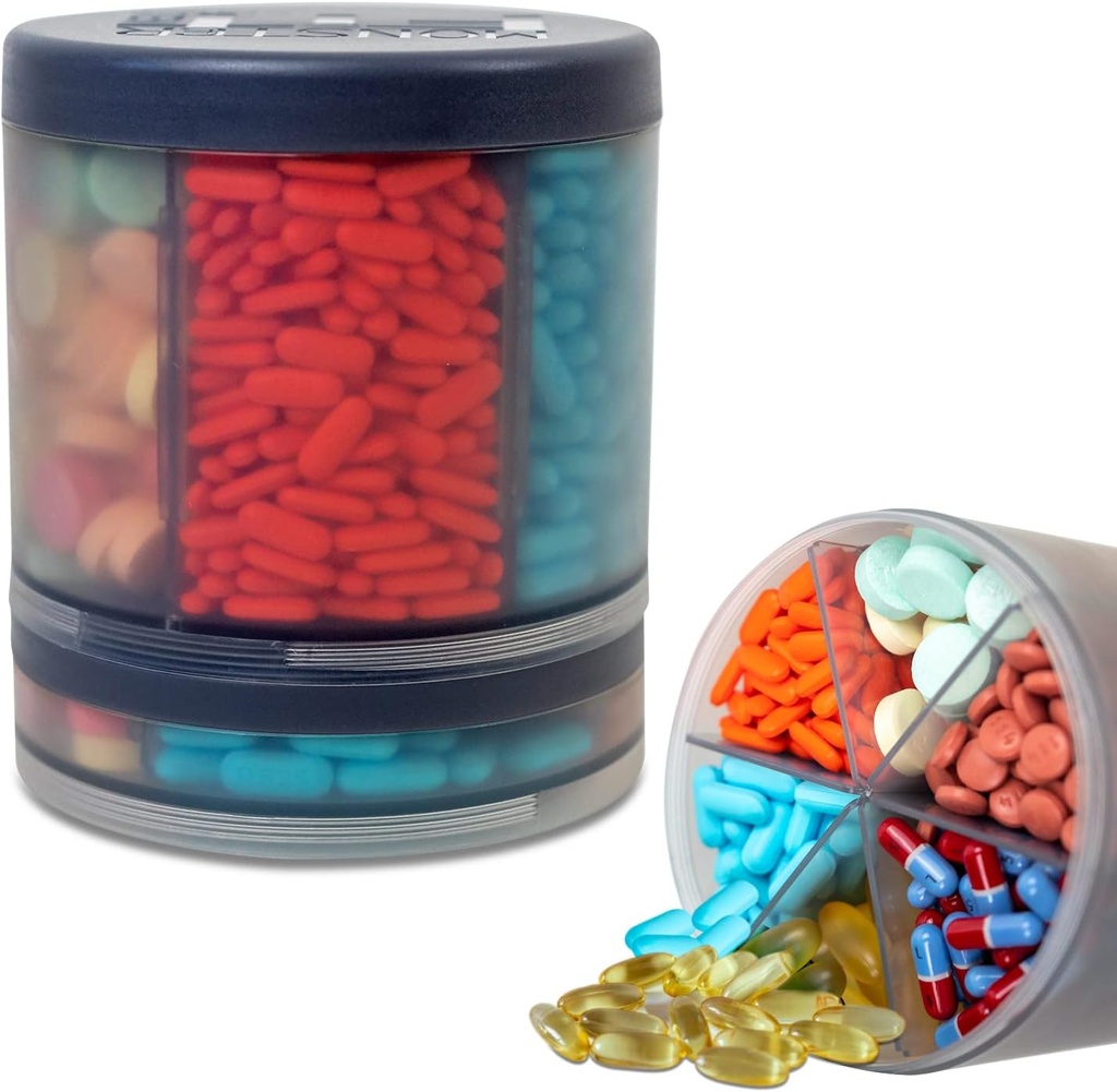 Monster Extra-Large Pill 주최자 (5 "Tall x 4.25" 와이드) - 10 조절 가능한 격실, 쉬운 Dispense Medication & Supplement 분배기, 몬스터 피트 10