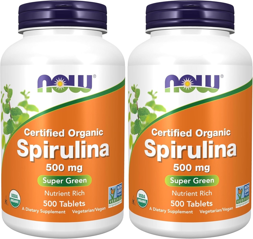 지금 보충 교재, 유기 Spirulina 비타민, 무기물 및 GLA (Gamma-Linolenic 산), 500 정제 (2의 포장)를 가진 500 mg