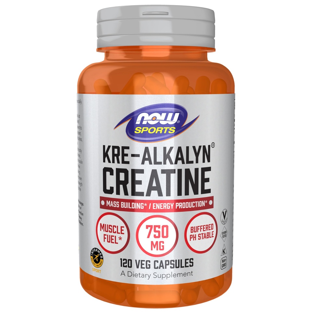 NOW 식품 스포츠 영양, Kre-Alkalyn Creatine 750 mg, 대량 건물 * / 에너지 생산 *, 120 Veg 캡슐