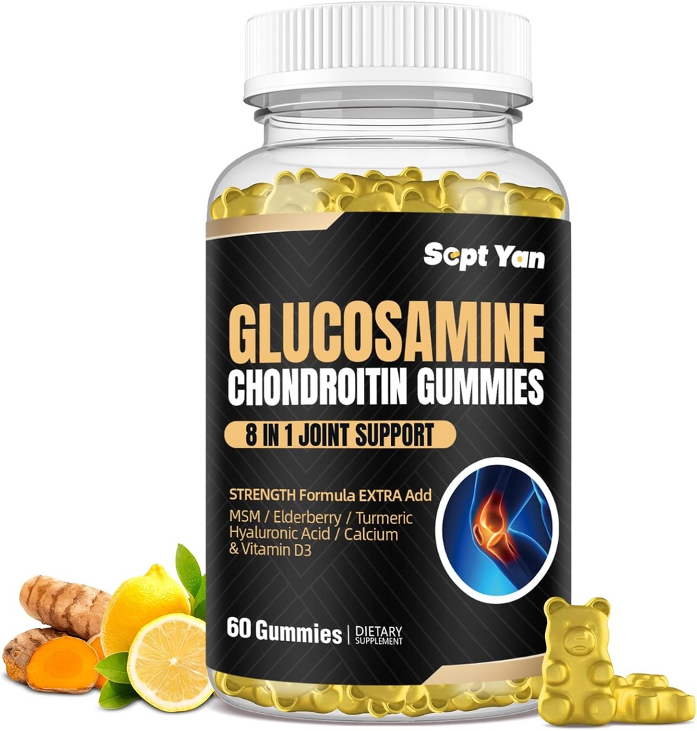 글루코사민 Chondroitin Gummies - 60 합동 지원 보충교재 - MSM, Elderberry, Turmeric를 가진 1500mg 여분 힘 - 성인, 남자 & 여자 Vegan를 위한 연골 & 면역성이 있는 지원 - 삼키기게 쉬운