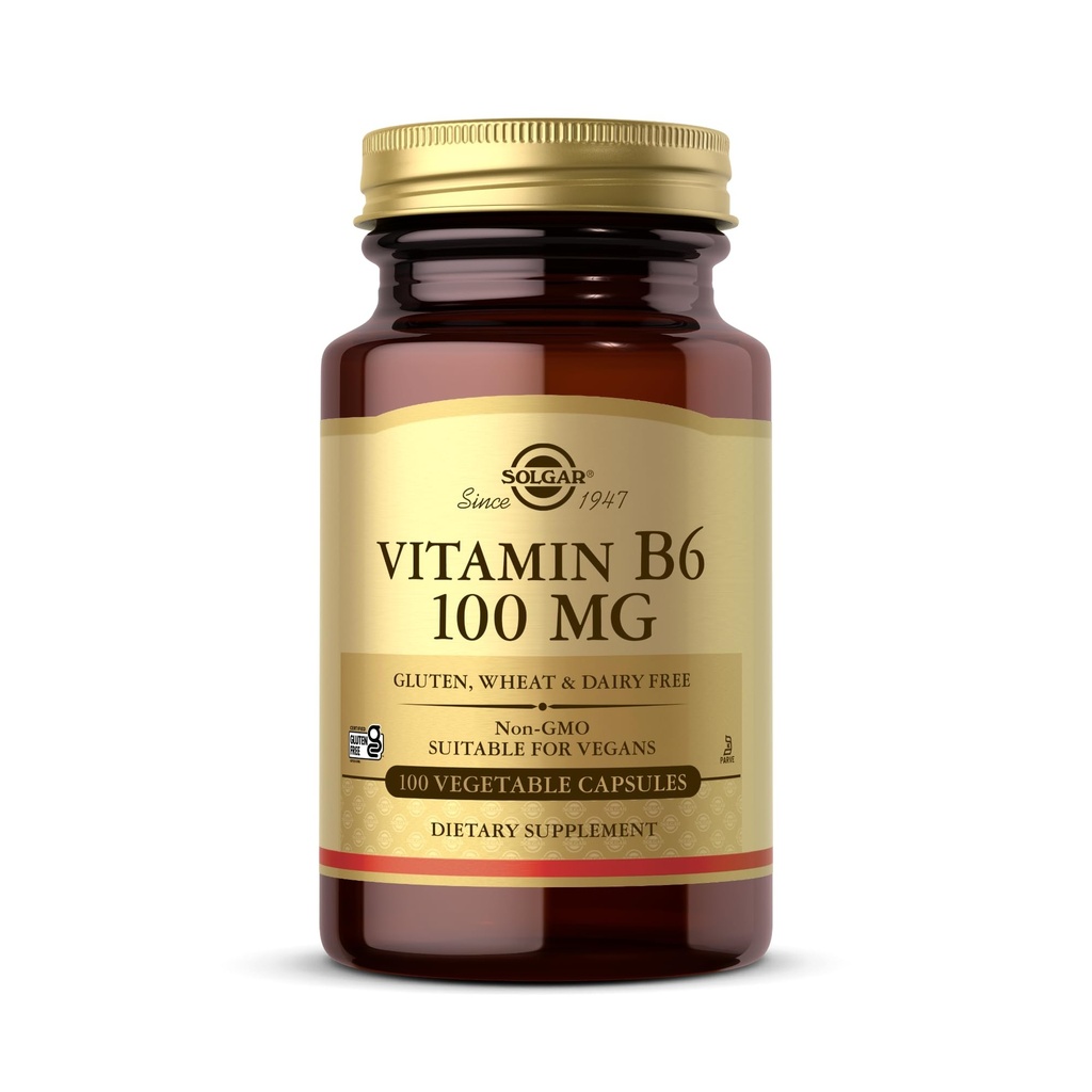 Solgar 비타민 B6 100 mg - 100 식물성 캡슐 - 비 GMO, Vegan, 글루텐 무료, 낙농 무료, 고셔, 할랄 - 100 서빙