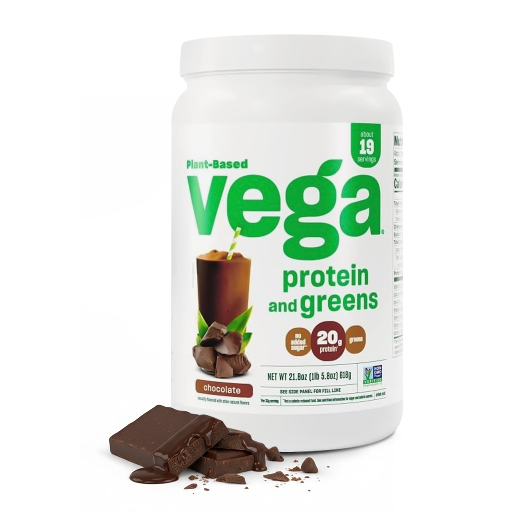 Vega Protein and Greens Protein Powder Chocolate (19 서빙) - 20g Plant based Protein Plus Veggies, Vegan, Non GMO, 여성 및 남성용 완두 단백질, 1.4lb (5 월 채식)