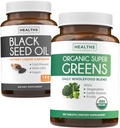 Black Seed Oil & Organic Super Greens (3 개월 공급) Seed & Sprout Bundle of Black Seed Oil (180 캡슐) Cold-Pressed Nigella Sativa & Organic Super Greens Powder (180 정제) Complete Superfood