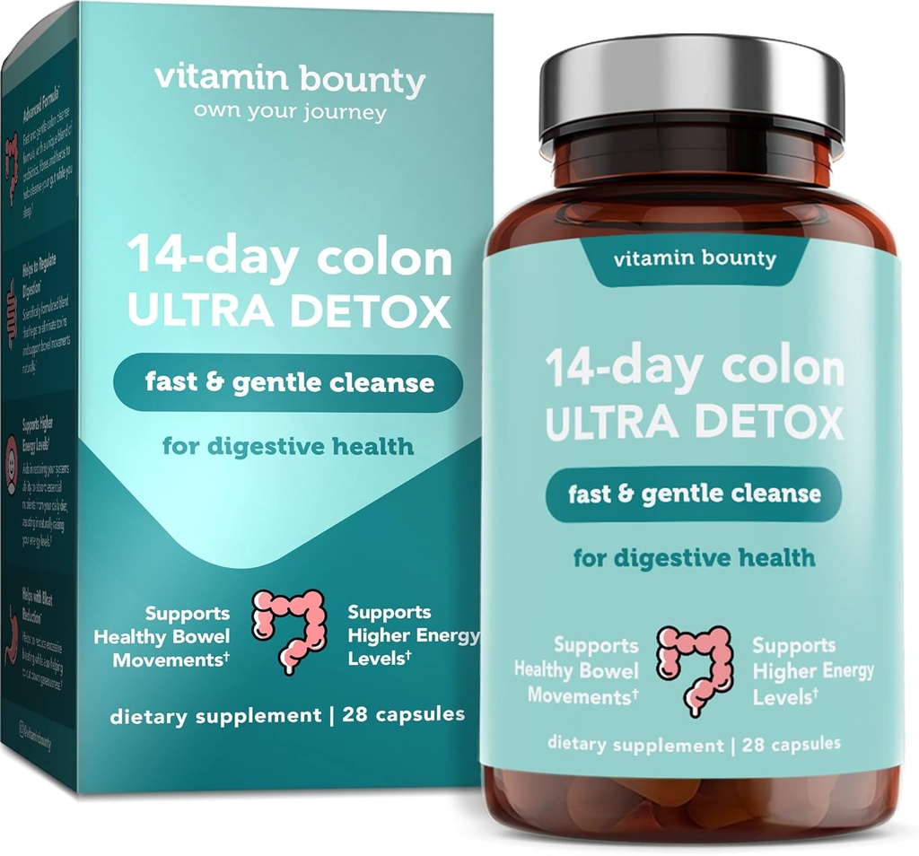 비타민 Bounty 14-Day Colon Ultra Detox Cleanse - Gentle Colon Cleanse, Colon Cleanser Detox, Soothing Gut Cleanse, 지원 Gut 건강 및 일반 Bowel 운동, 소화 건강 - 28 캡슐