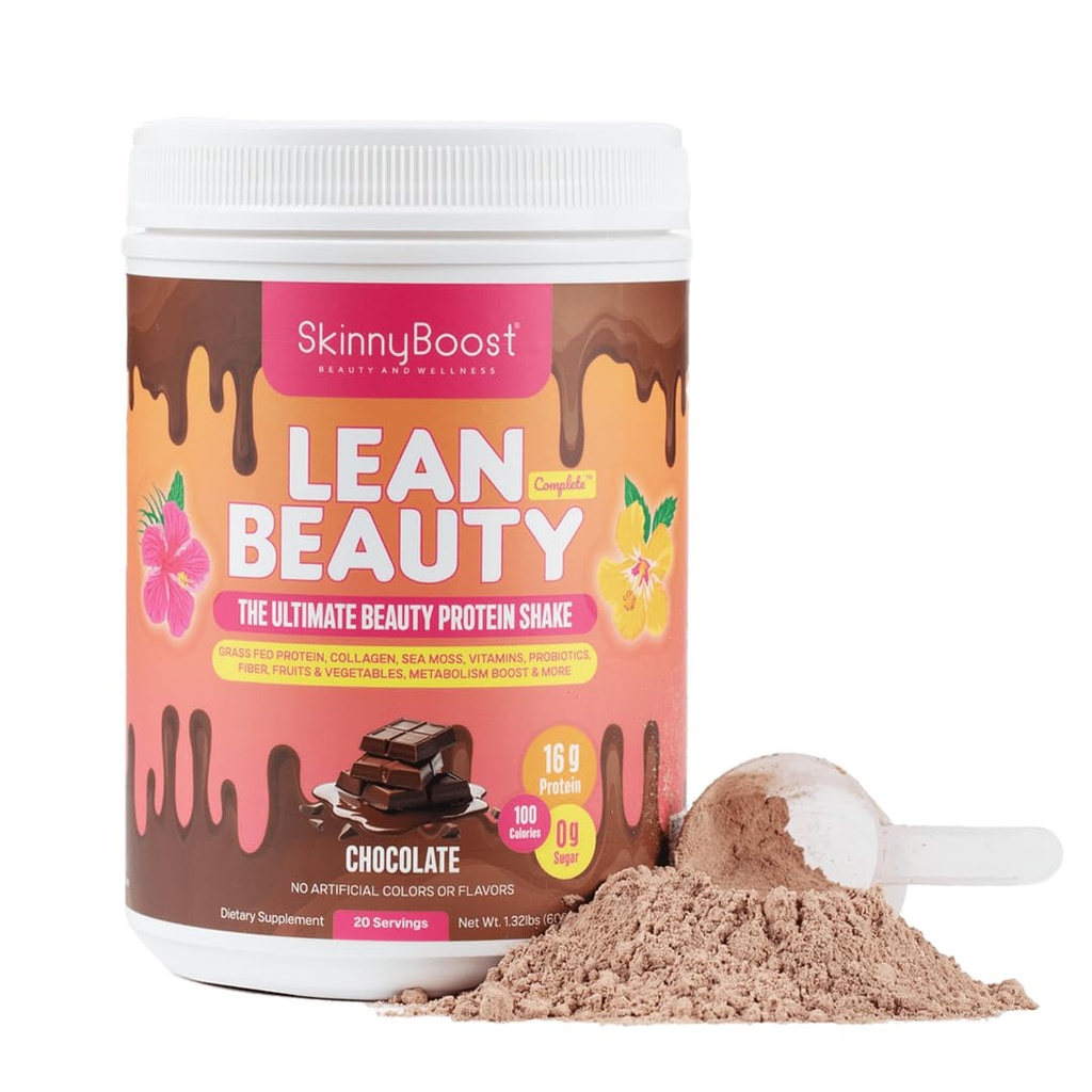 Lean Beauty Collagen Protein Shake - 초콜렛 | 잔디 볶음밥, 수냉식 콜라겐, 비타민, 섬유 및 미용 영양소가있는 식사 교체 분말 | 머리, 피부 및 손톱 지원 | 설탕 무료, All-Natural, 20 인분