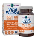 Vital Planet - Vital Flora Advanced Biome Probiotic 100 Billion CFU, 100 Diverse Strains, 10 Organic Prebiotics, Immune Support, Colon 및 Digestive Health Probiotics 여성 및 남성 30 캡슐