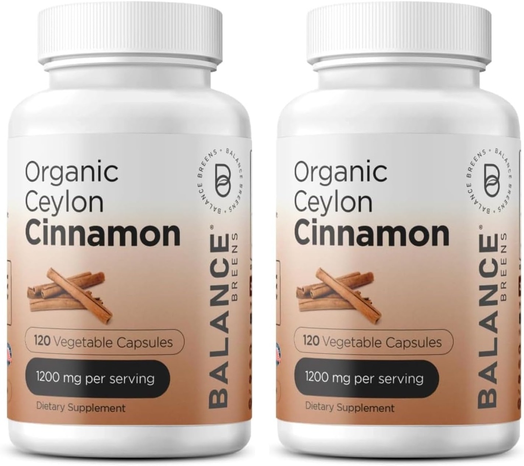 Balancebreens 인증 유기 Ceylon Cinnamon 1200mg 보충 - 120 Veg 캡슐 - 심장, 뇌 및 관절 기능 지원 - 필러 약 없음 (패키지 2)